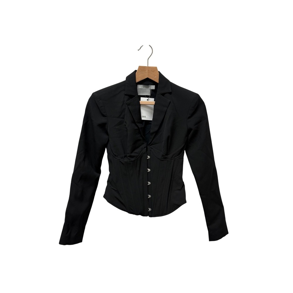 ASOS Reclaimed Vintage Inspired Hook Eye Corset Crop Top Black Long Sleeve US 2 - Picture 3 of 10